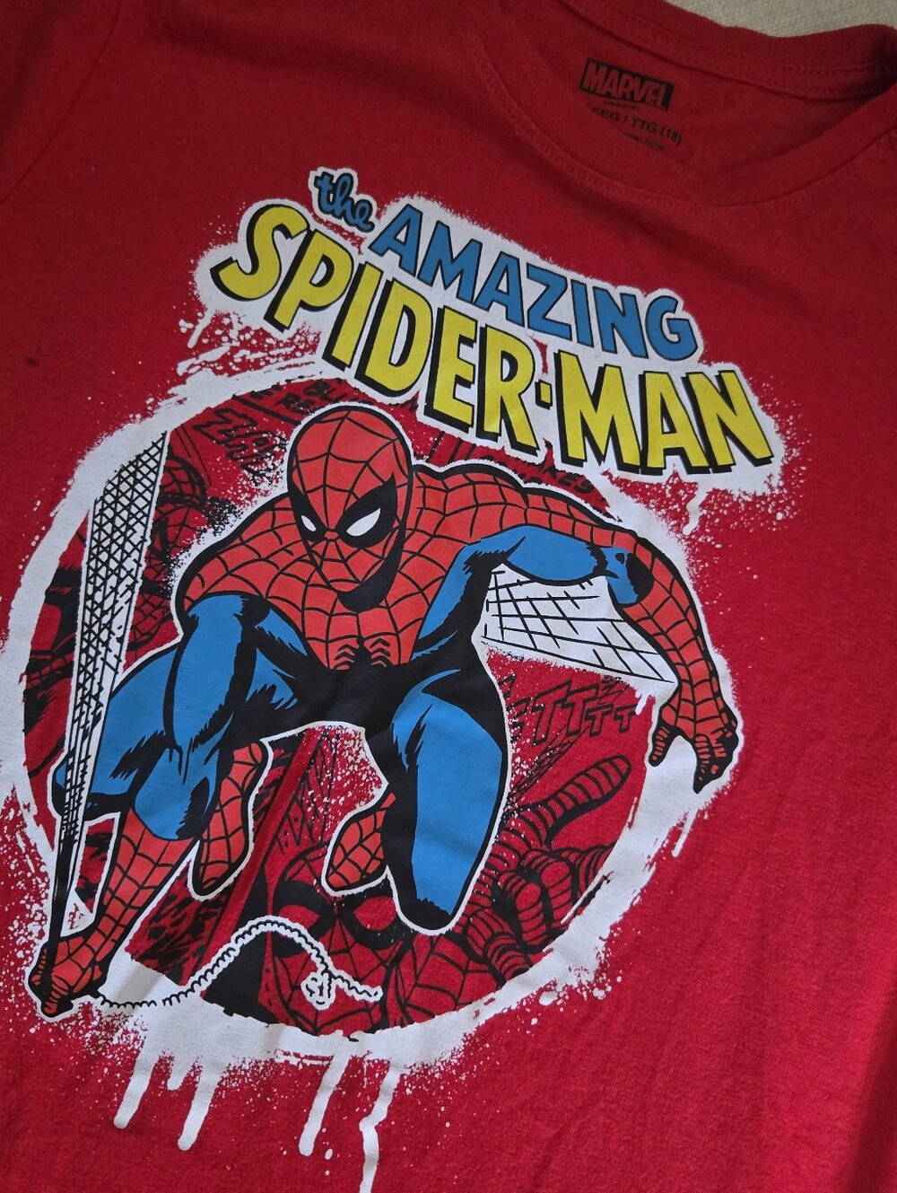 Marvel Red Tee with Blue Lettering Graphic